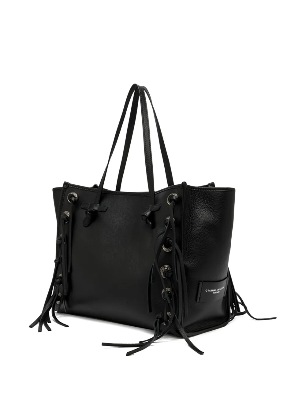 GIANNI CHIARINI Marcella leren shopper met franje Zwart