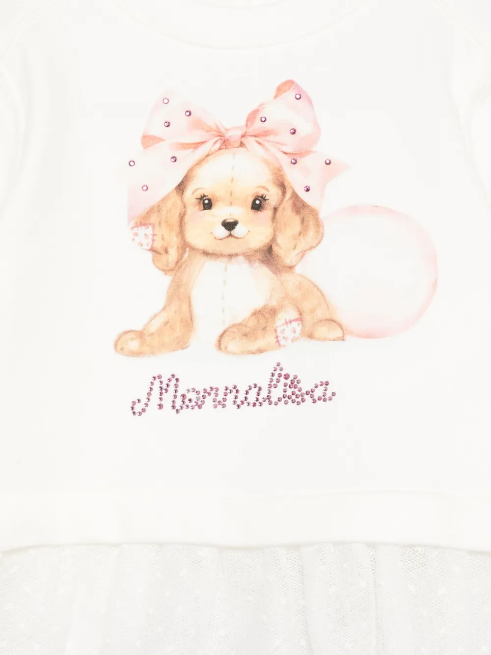 Monnalisa Top met tulen afwerking en puppyprint Wit