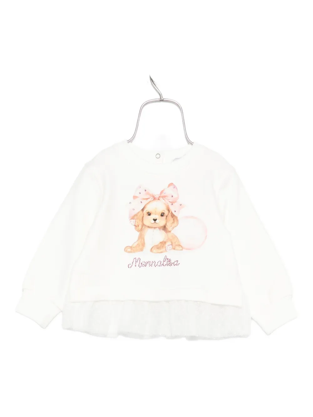 Monnalisa puppy-print tulle-trimmed top | White | Image 1