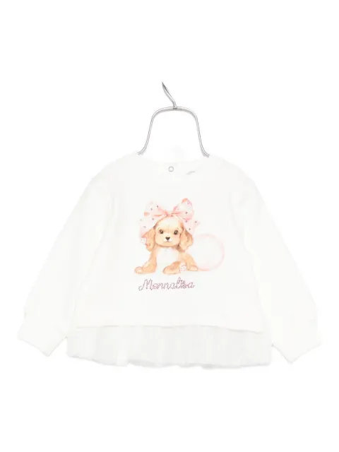 Monnalisa puppy-print tulle-trimmed top