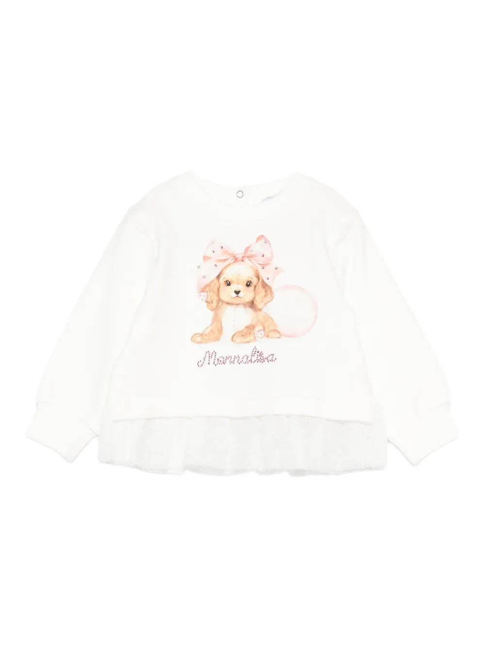 Monnalisa Top met tulen afwerking en puppyprint Wit