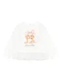 Monnalisa puppy-print tulle-trimmed top - White