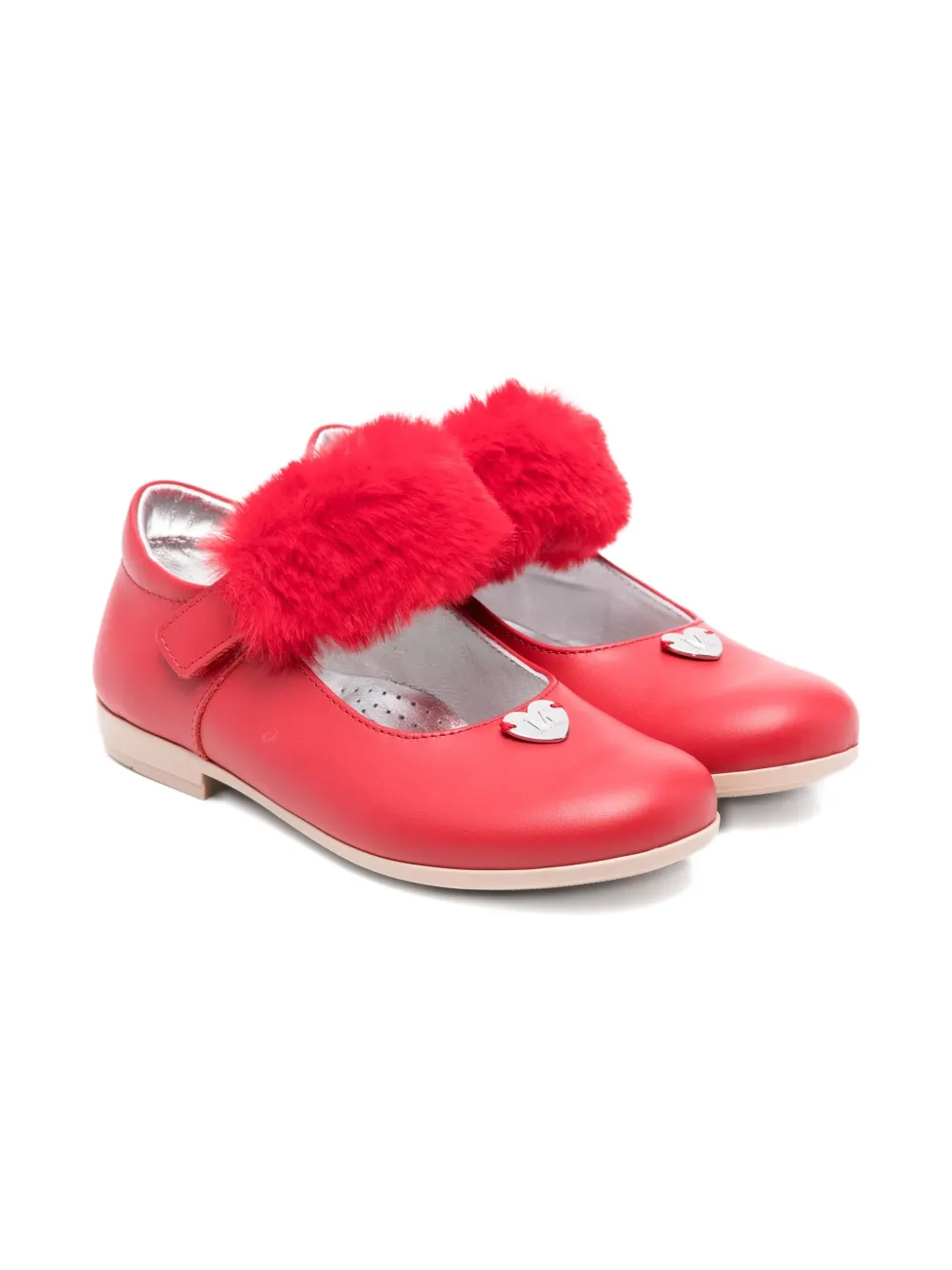 Monnalisa faux-fur-trimmed heart-detail ballerina shoes Red