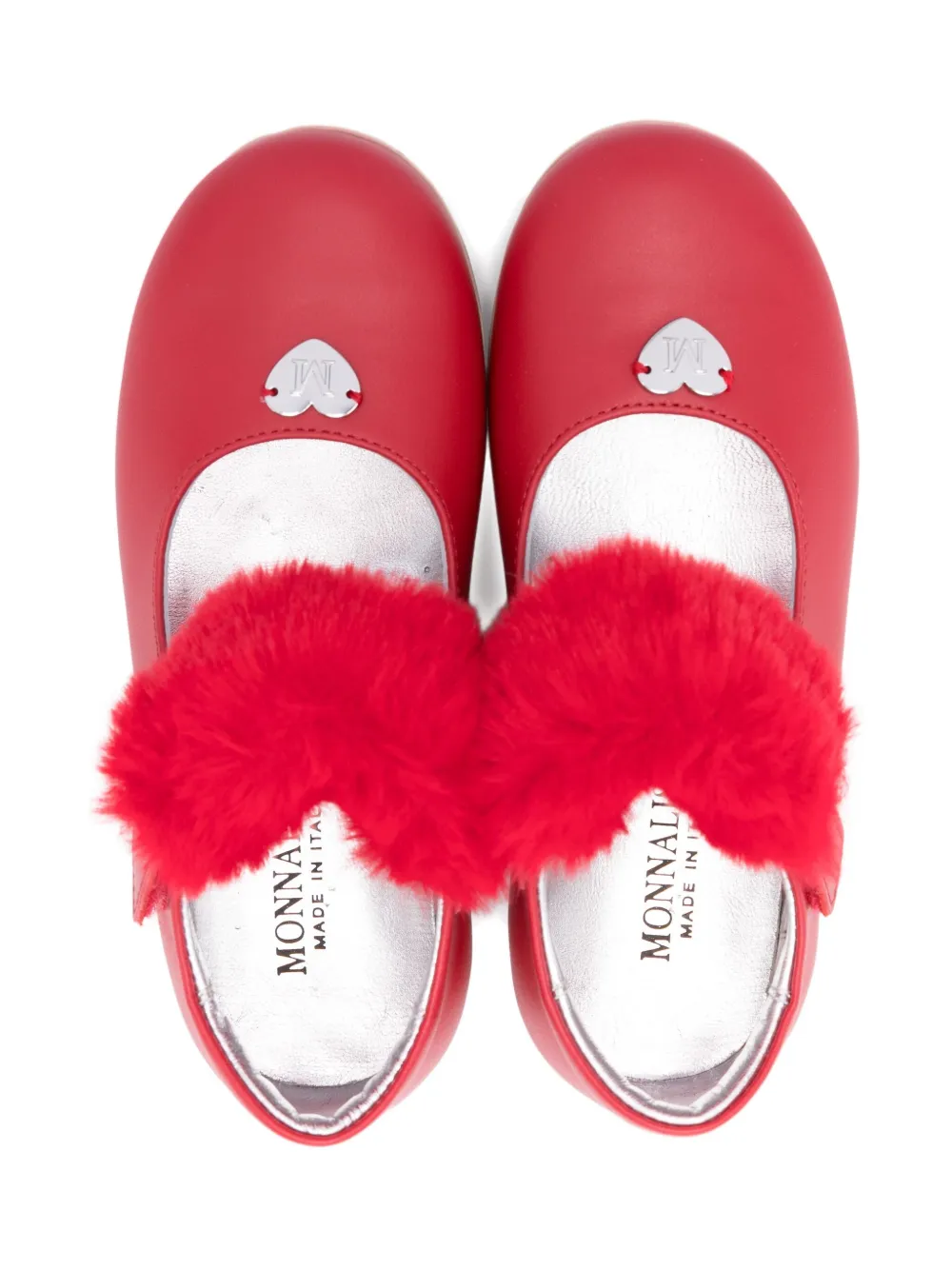 Monnalisa faux-fur-trimmed heart-detail ballerina shoes Red