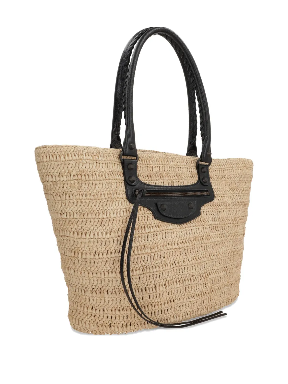 Balenciaga Le City raffia leather-trimmed tote bag Beige