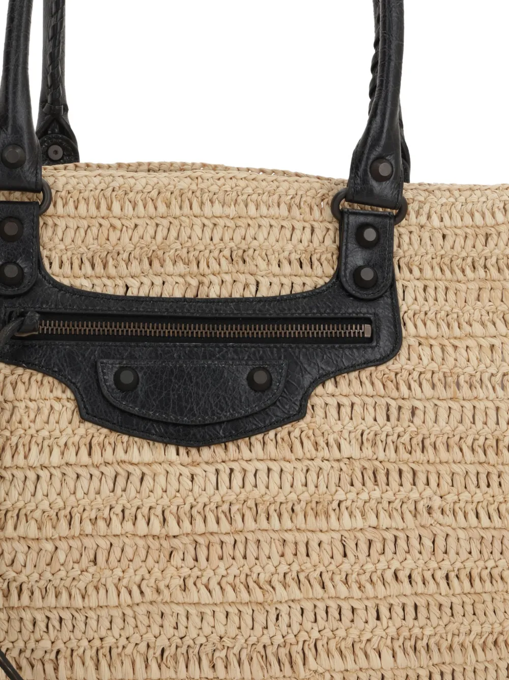 Balenciaga Le City raffia leather-trimmed tote bag Beige
