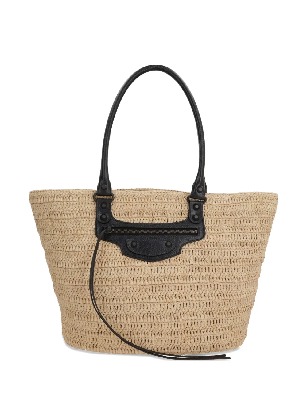 Balenciaga Le City raffia leather-trimmed tote bag Beige