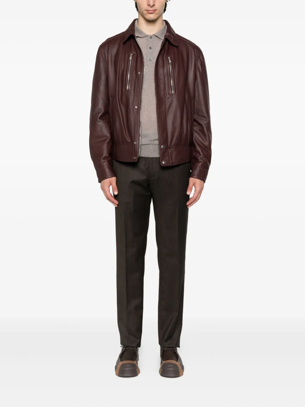 Canali knited long-sleeved polo shirt Bruin