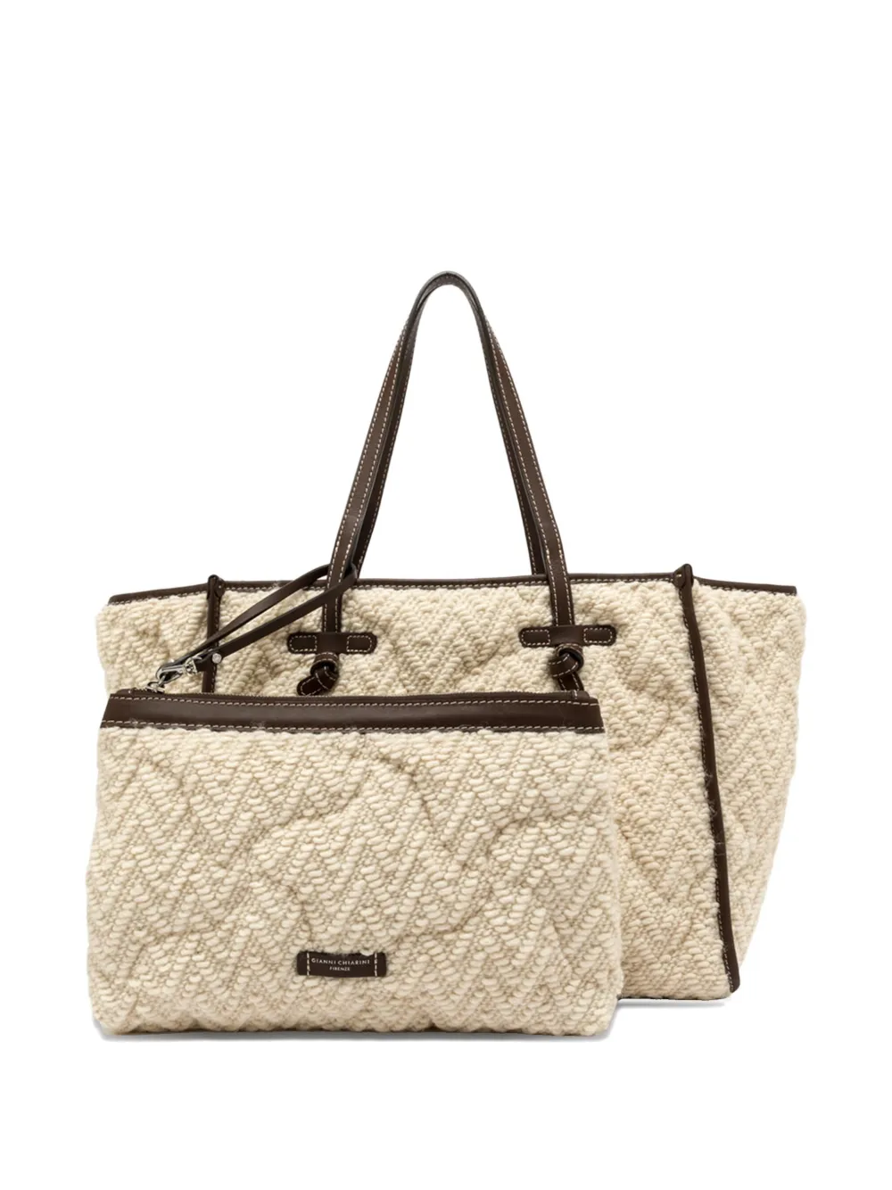 GIANNI CHIARINI Shopper met chevron streep Beige
