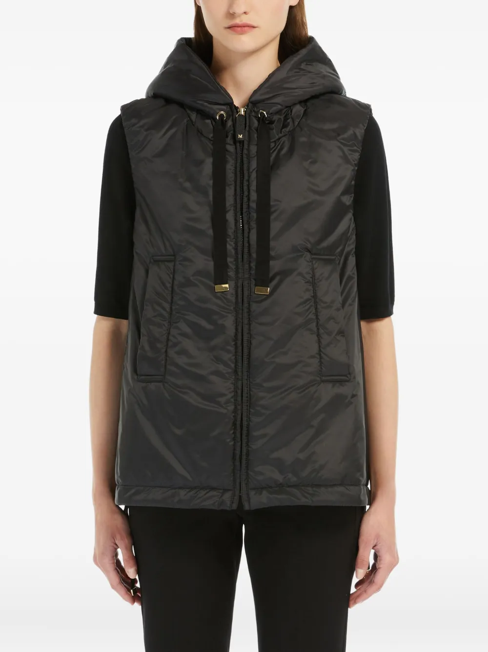 Max Mara hooded quilted gilet Zwart