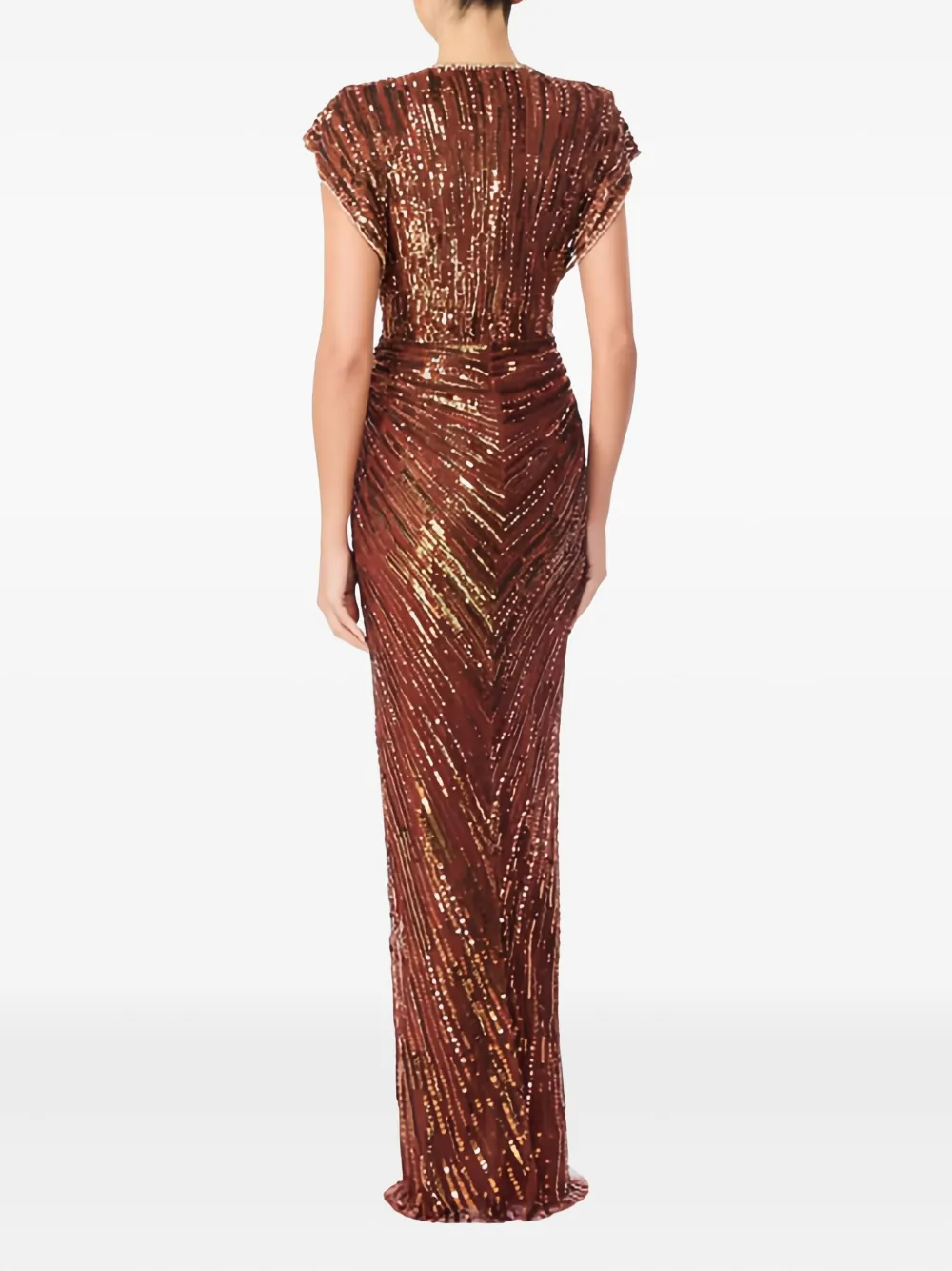Jenny Packham Sequin-embellished Maxi Dress In Brown