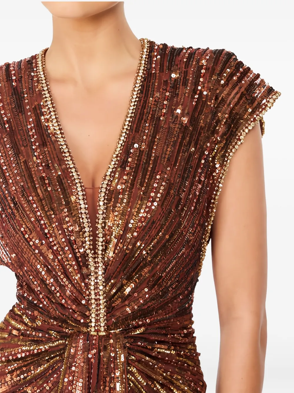 Jenny Packham Sequin-embellished Maxi Dress In Brown