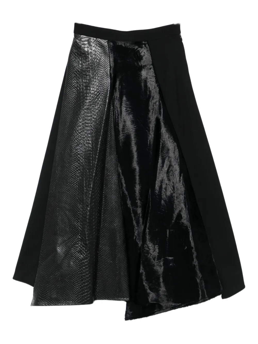 Junya Watanabe Snakeskin-velvet Panel Skirt In Black