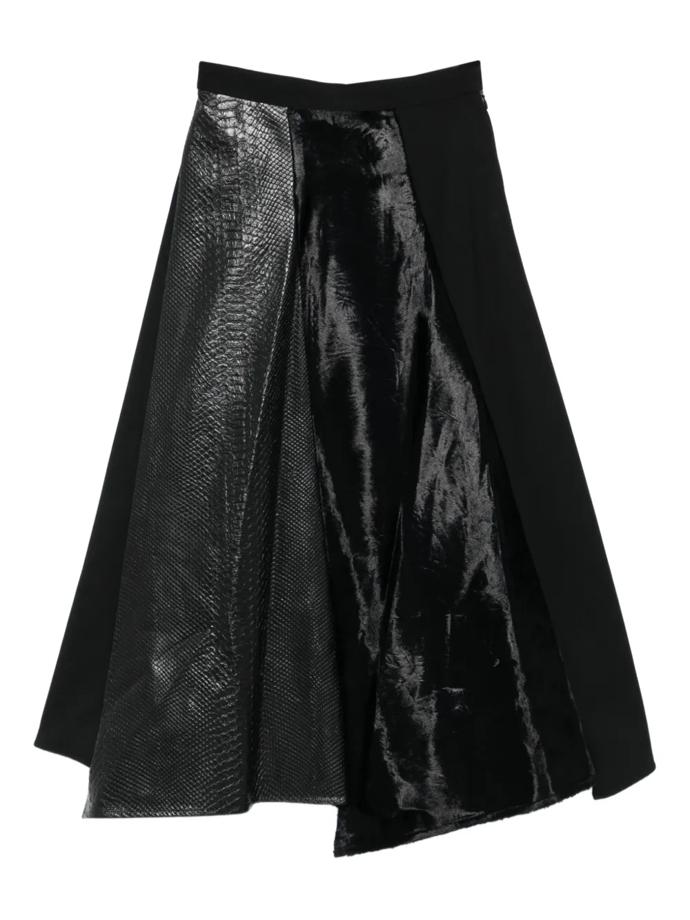 Junya Watanabe snakeskin-velvet panel skirt | Black | Image 1