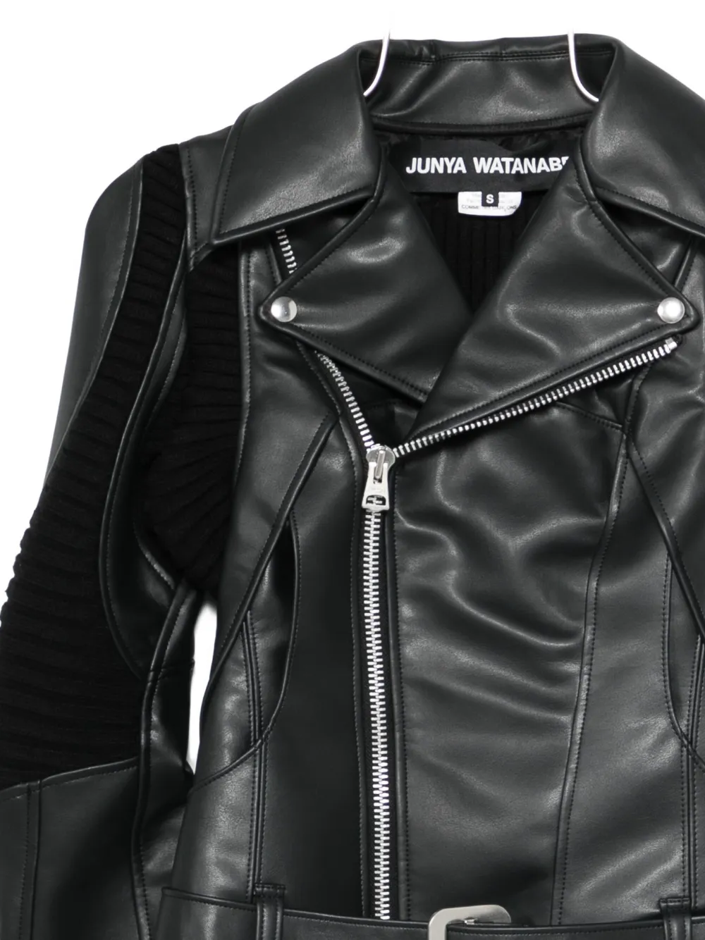 Junya Watanabe Ribbed-panel Faux-leather Jacket In Black