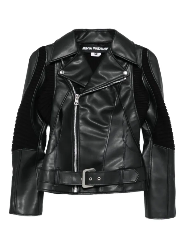 Junya Watanabe Ribbed-panel Faux-leather Jacket in Black