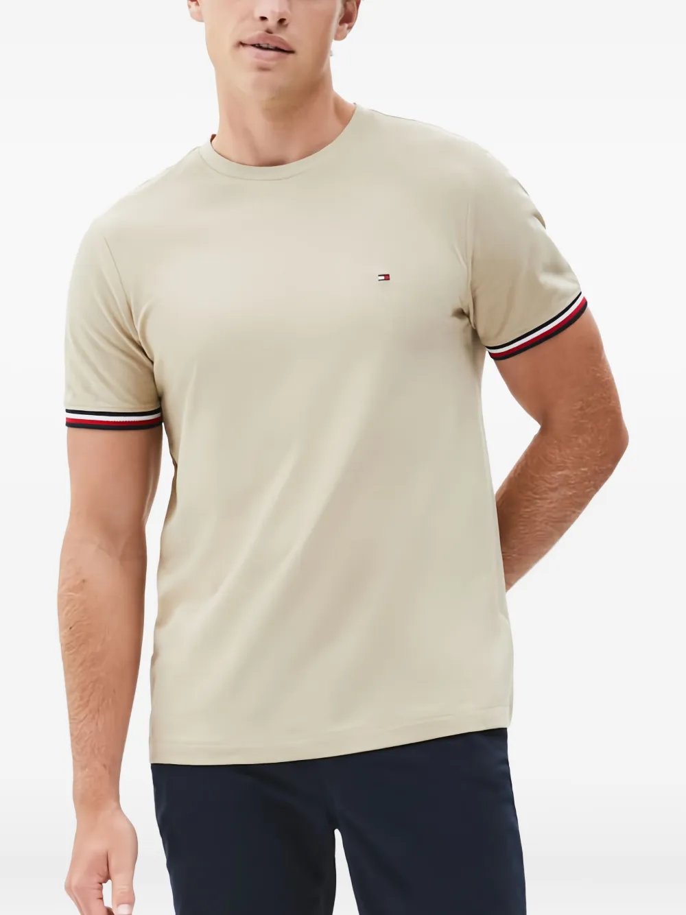 tipped-cuff cotton T-shirt