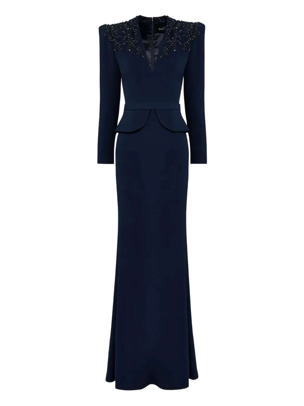Jenny Packham Beaded Peplum Maxi Dress In Blue