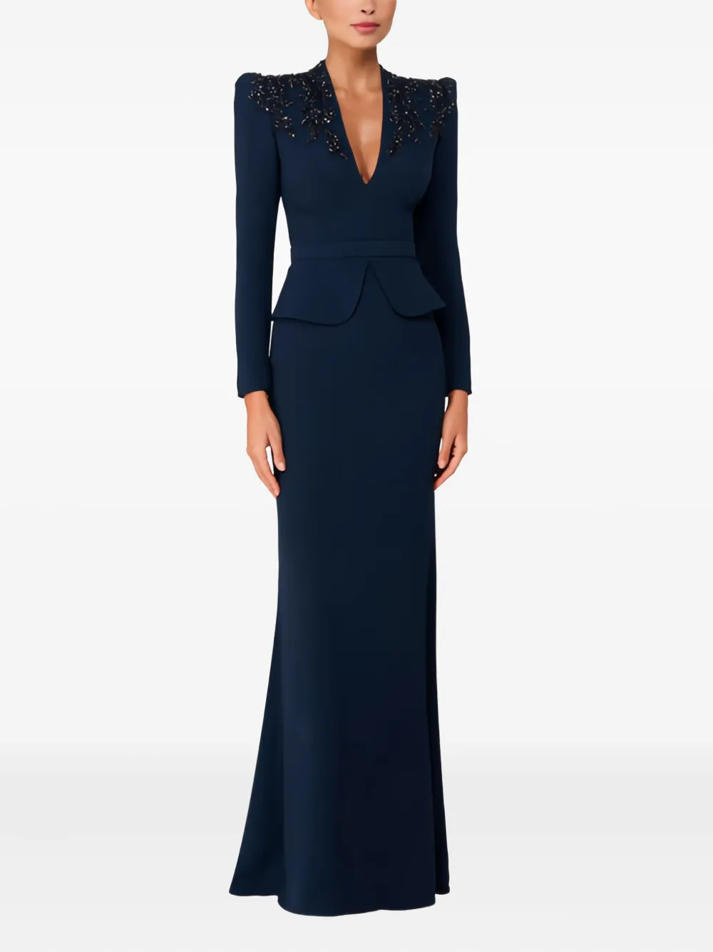 Jenny Packham beaded peplum maxi dress - Blauw