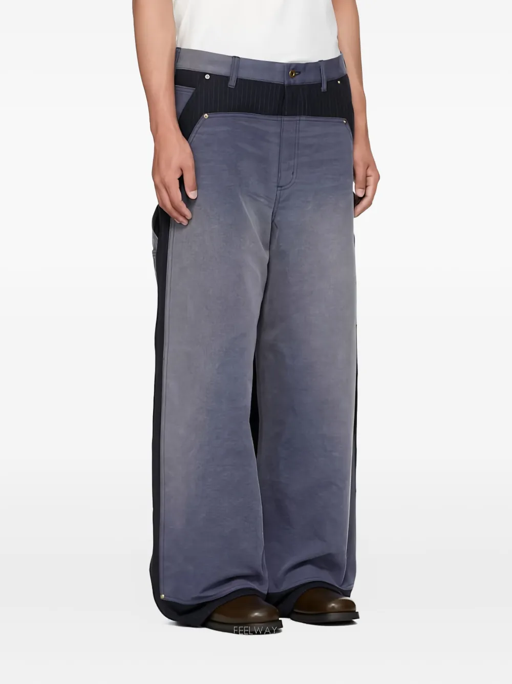  Khoki Pinstripe Panelled Trousers - Blue 