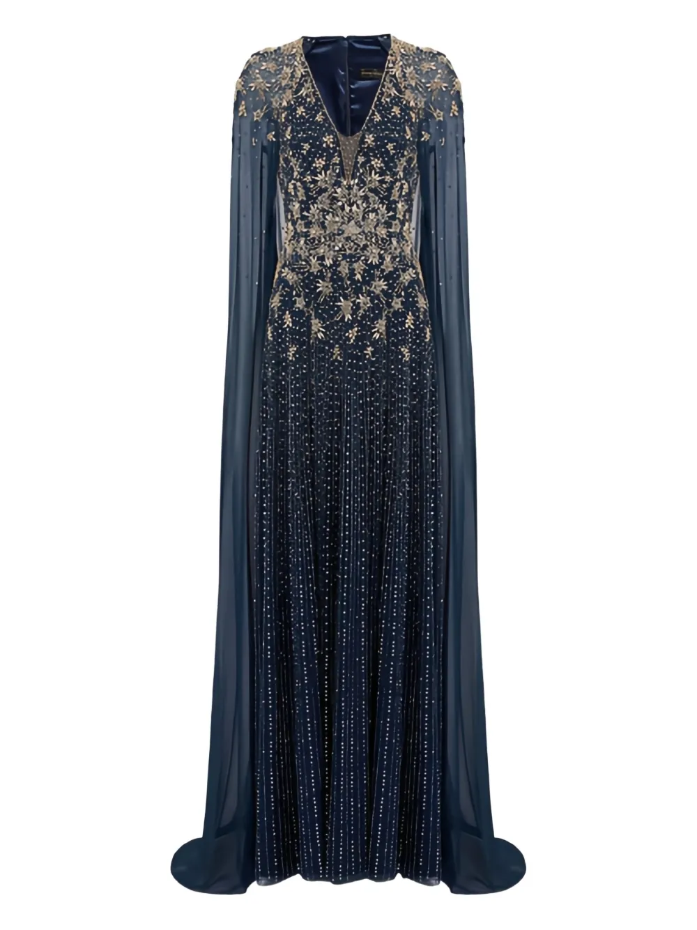 Jenny Packham Embellished Cape Maxi Dress In Blue