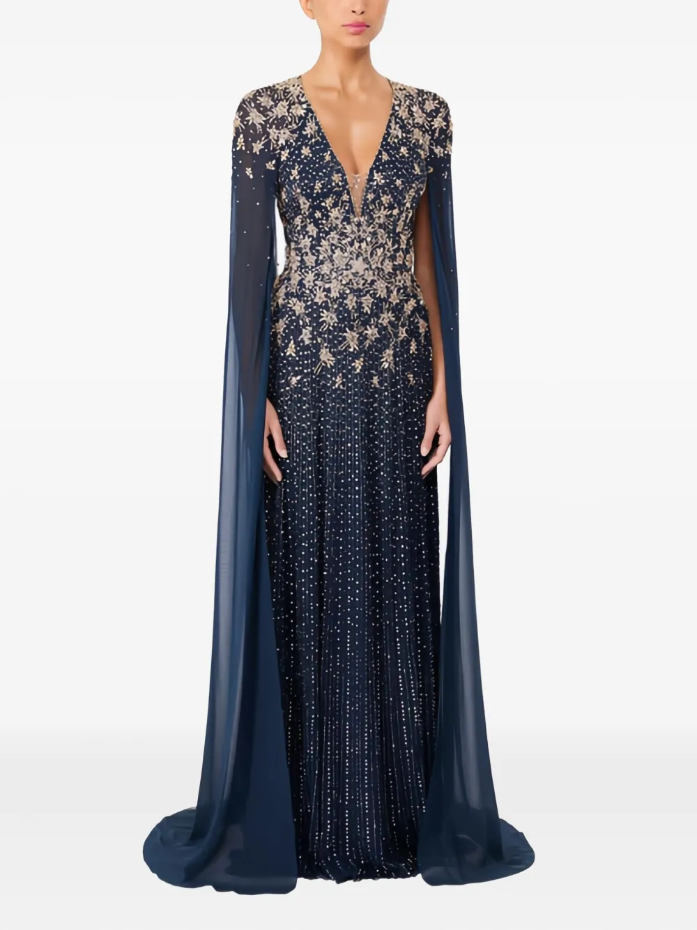 Jenny Packham embellished cape maxi dress - Blauw