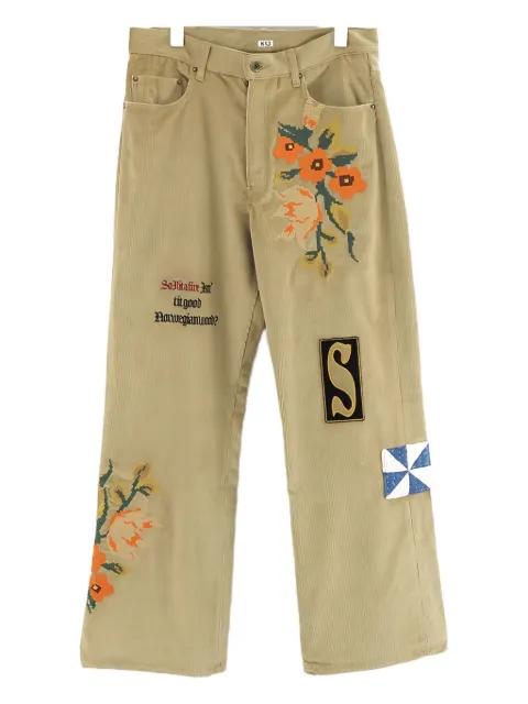 KHOKI floral-appliqué patch-detail trousers