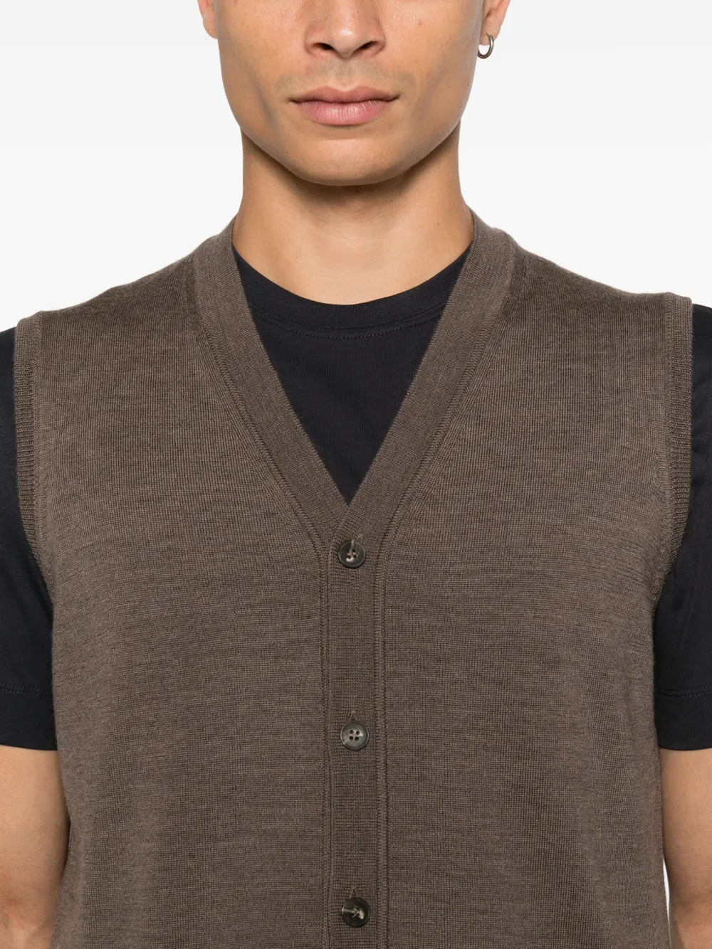 Kangra Vest met V-hals en knoop Bruin