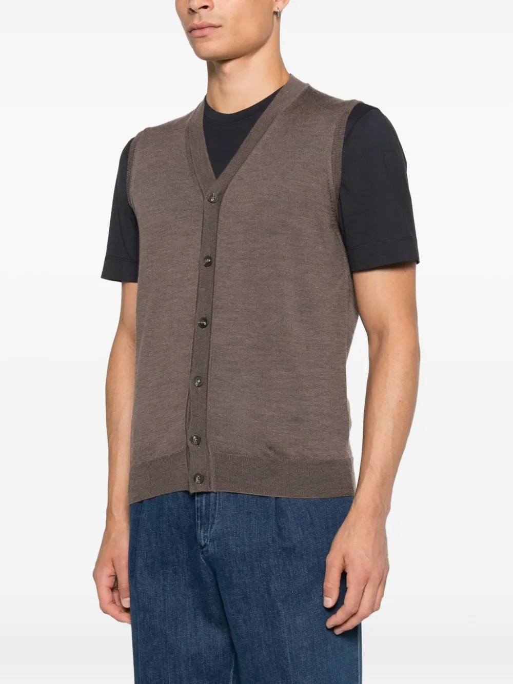 Kangra Vest met V-hals en knoop Bruin