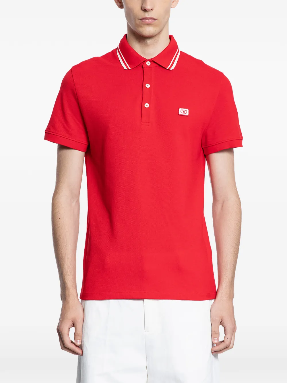 Valentino Garavani striped-collar polo shirt - Rosso