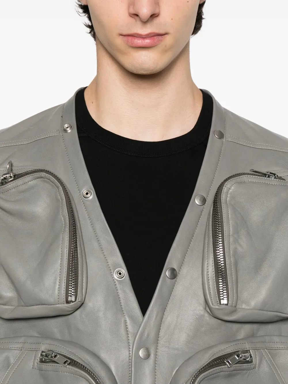 Rick Owens Leren gilet met zakken Grijs