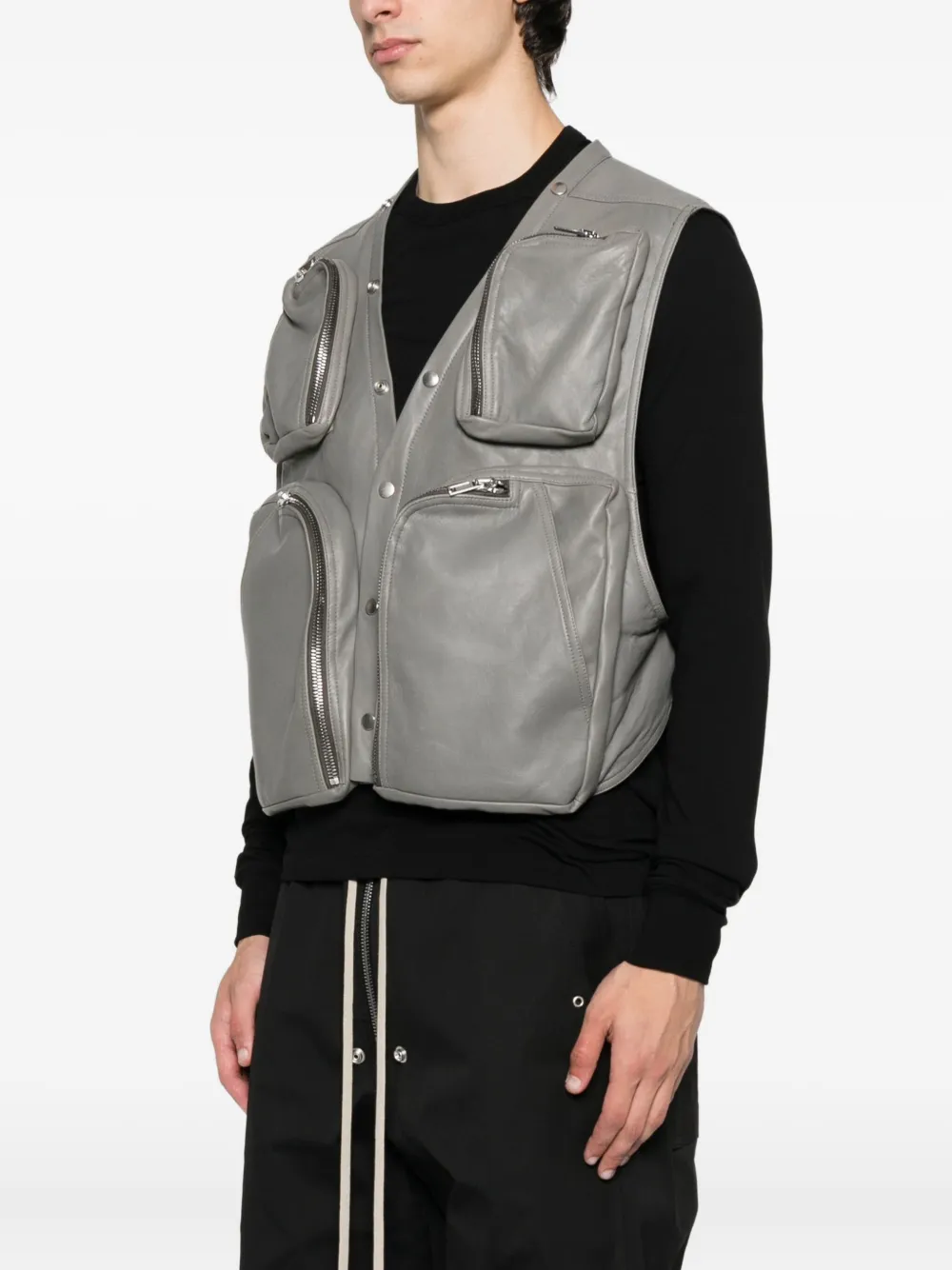 Rick Owens Leren gilet met zakken Grijs