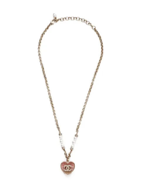 CHANEL Pre-Owned collier cœur à perles strassées CC Mark (2023)