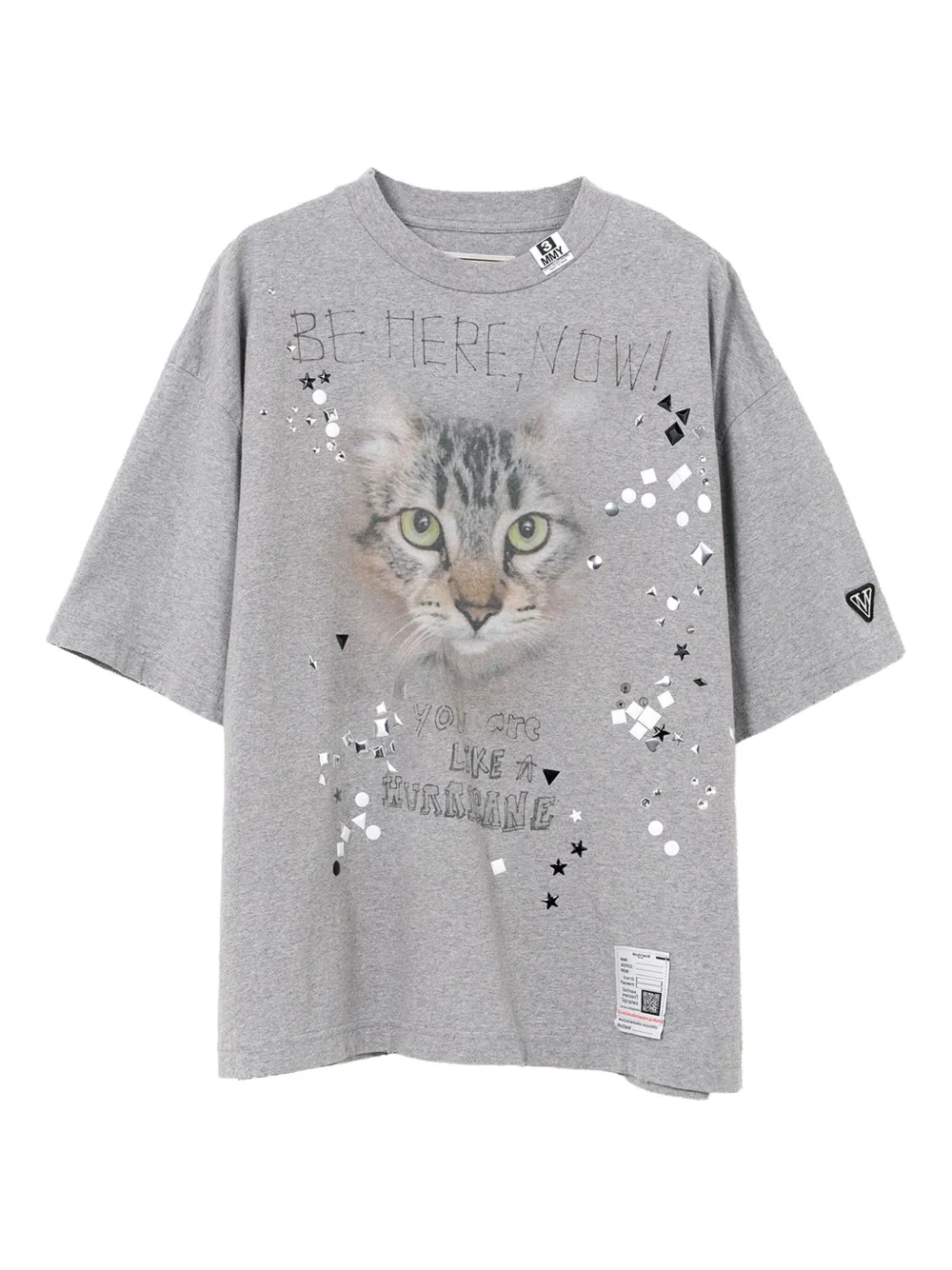 cat-print embellished T-shirt