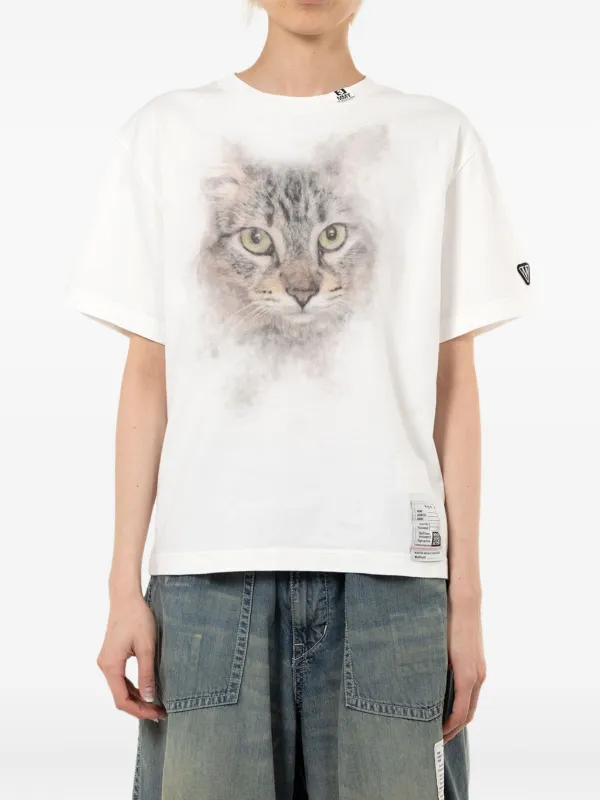 ましゃまろ Maison MIHARA YASUHIRO cat-print Distressed T-shirt | White