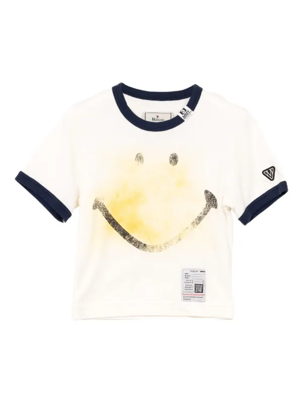 【国内買付】MAISON MIHARAYASUHIRO Smily Face Printed Tシャツ Maison MIHARA YASUHIRO: White Smiley Face Printed T-shirt