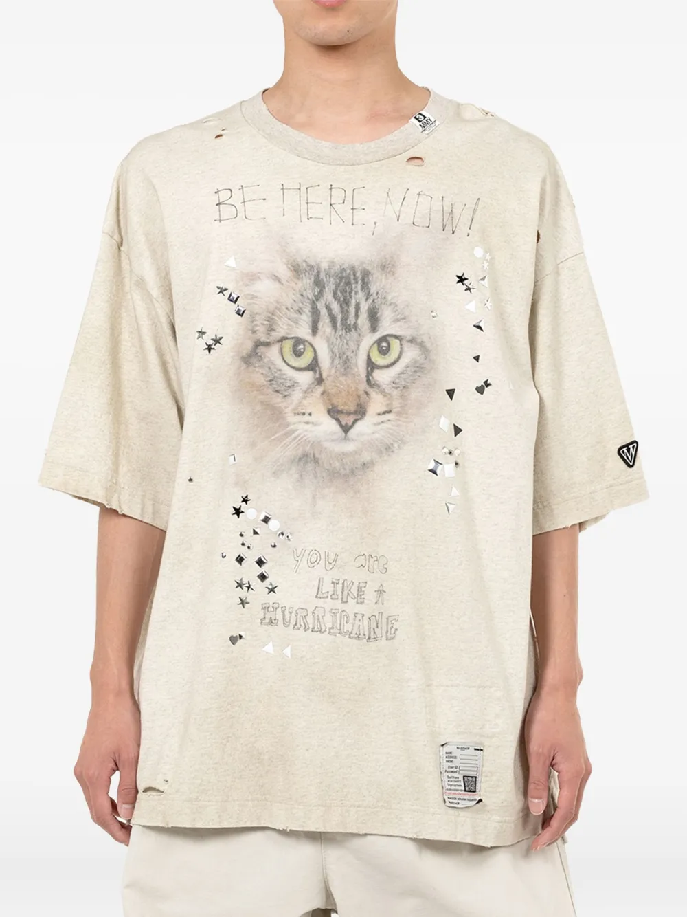 Maison MIHARA YASUHIRO Gerafeld T-shirt met kattenprint - Grijs