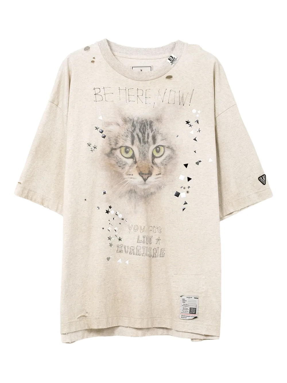 Maison MIHARA YASUHIRO Gerafeld T-shirt met kattenprint Grijs