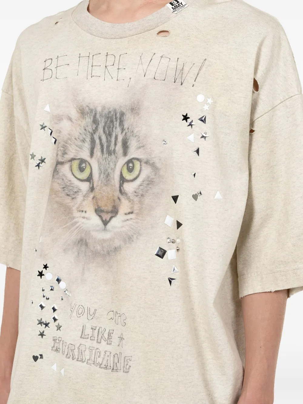 Maison MIHARA YASUHIRO Gerafeld T-shirt met kattenprint Grijs