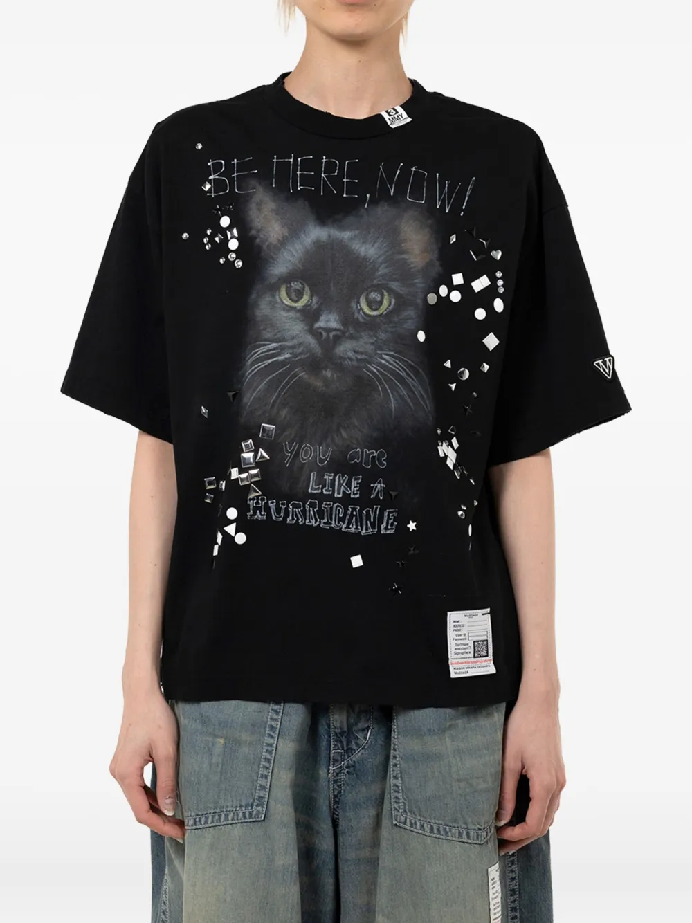 Maison MIHARA YASUHIRO T-shirt verfraaid met kattenprint Zwart
