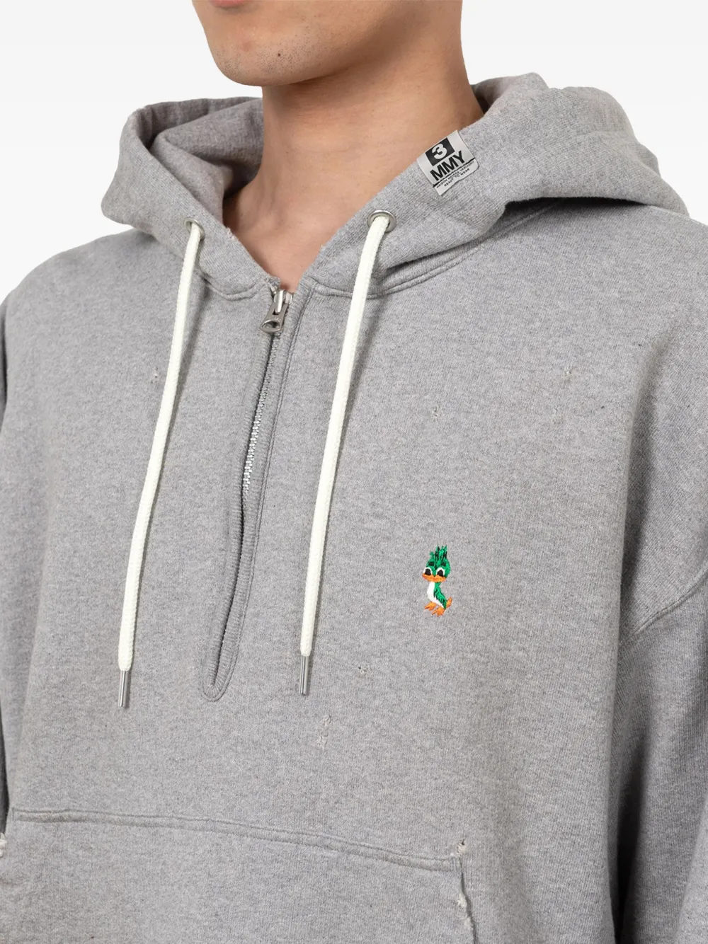Miharayasuhiro Layered Frayed Hoodie In Gray