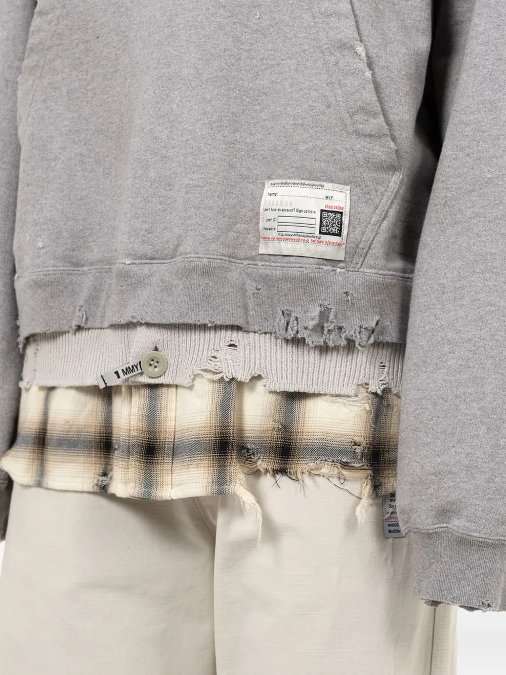 Miharayasuhiro Layered Frayed Hoodie In Gray