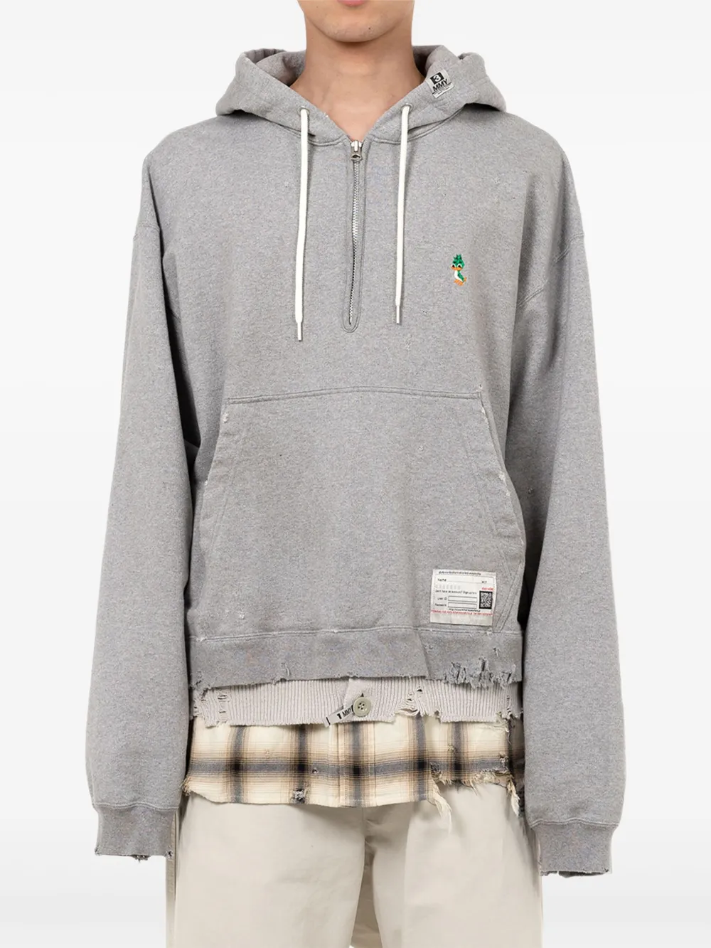 Miharayasuhiro Layered Frayed Hoodie In Gray