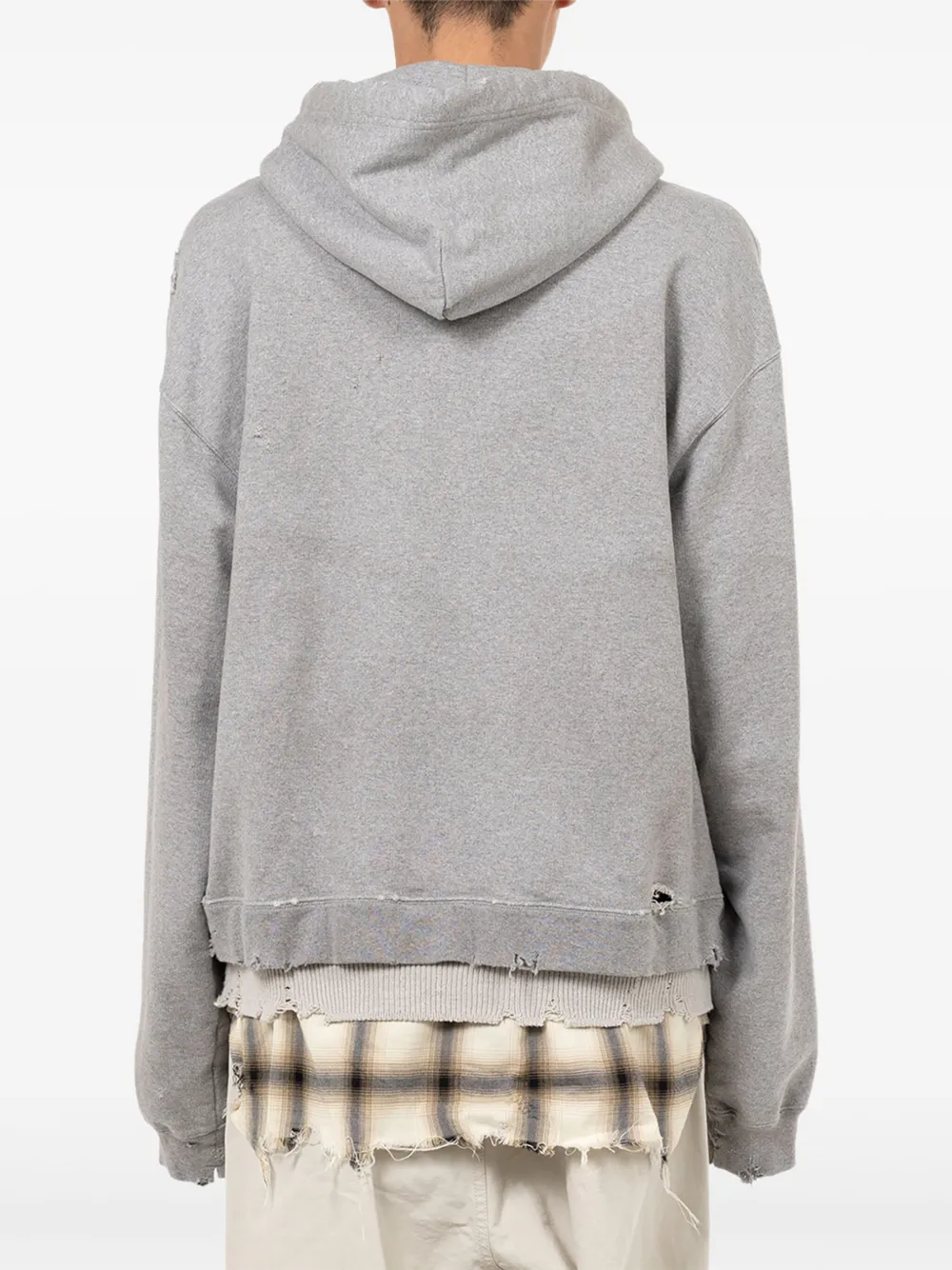 Miharayasuhiro Layered Frayed Hoodie In Gray