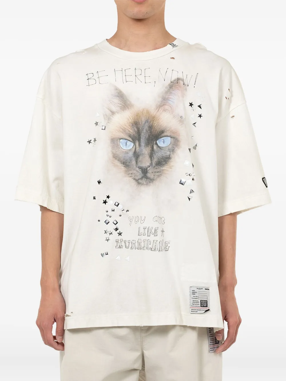 Maison MIHARA YASUHIRO cat-print distressed T-shirt Wit