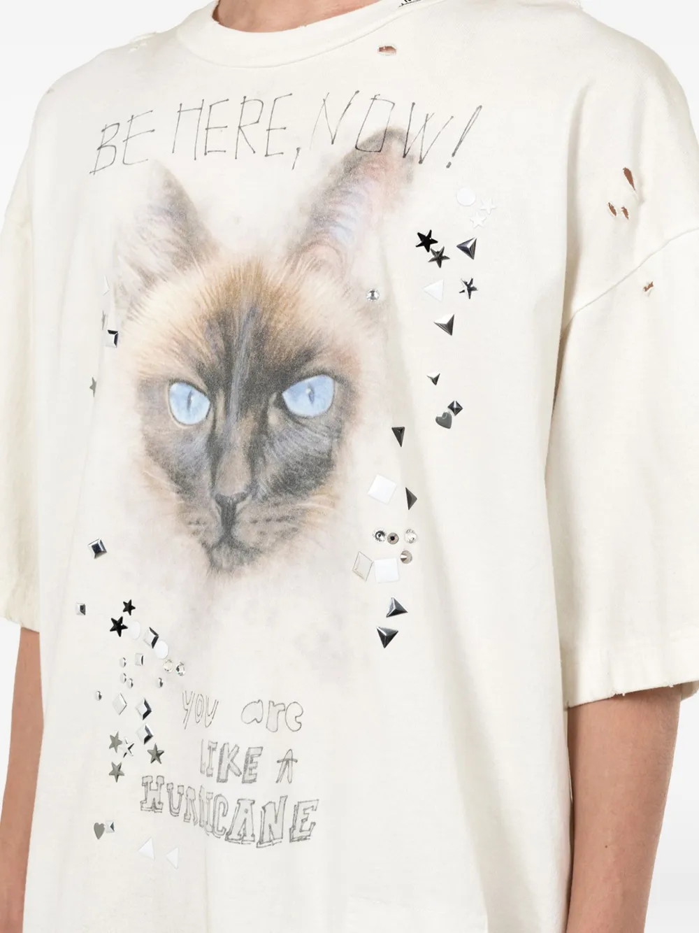 Maison MIHARA YASUHIRO cat-print distressed T-shirt Wit