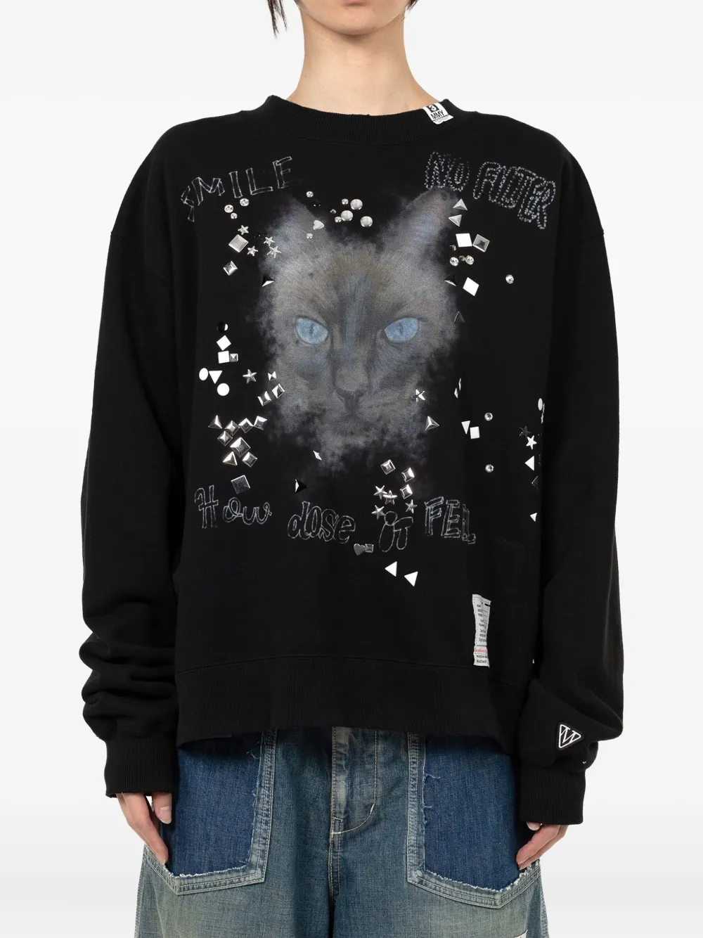 Maison MIHARA YASUHIRO Sweater verfraaid met kattenprint Zwart