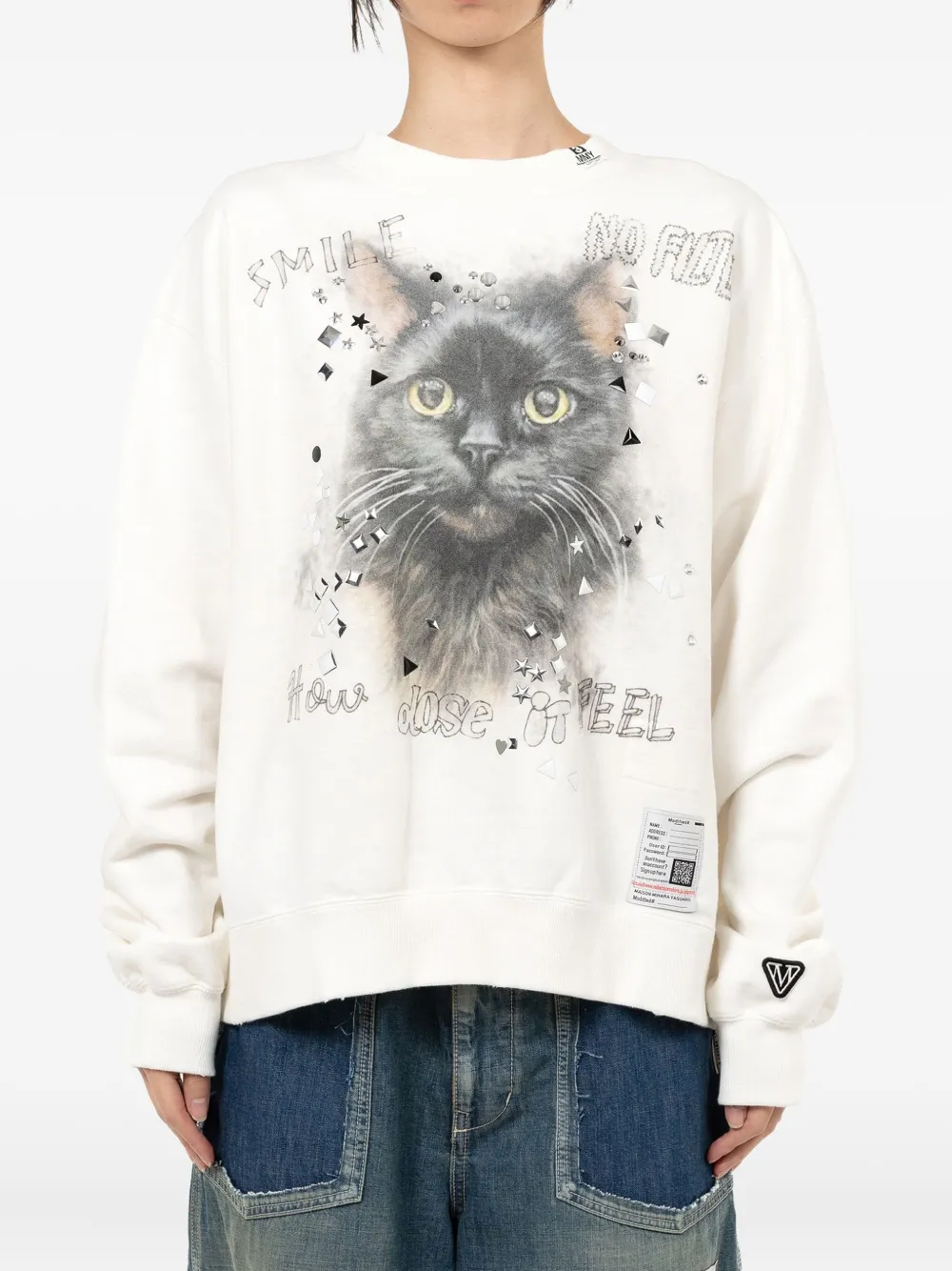 Maison MIHARA YASUHIRO Sweater verfraaid met kattenprint Wit