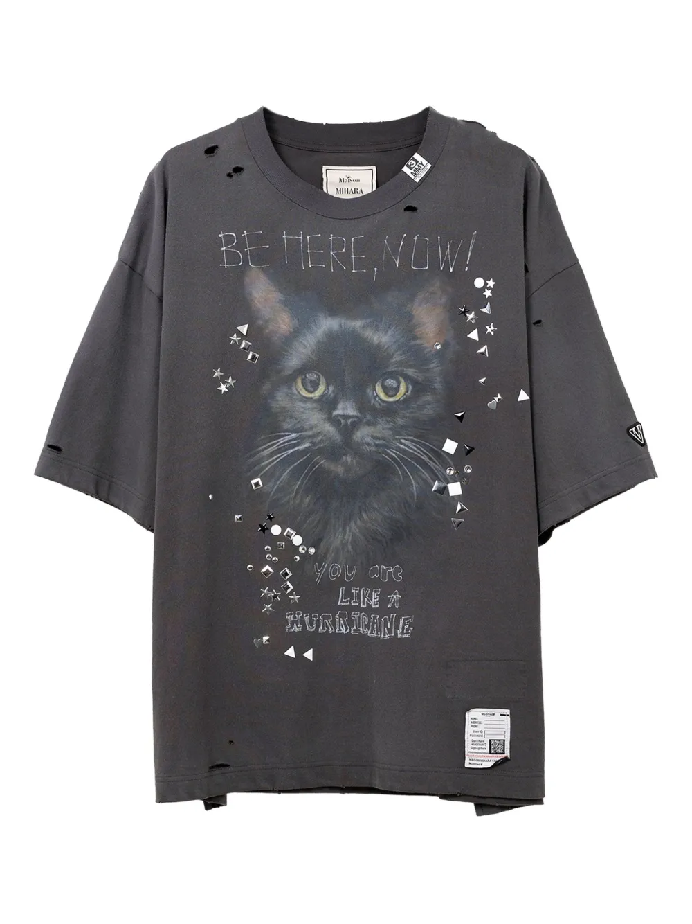 Maison MIHARA YASUHIRO Gerafeld T-shirt met kattenprint Zwart