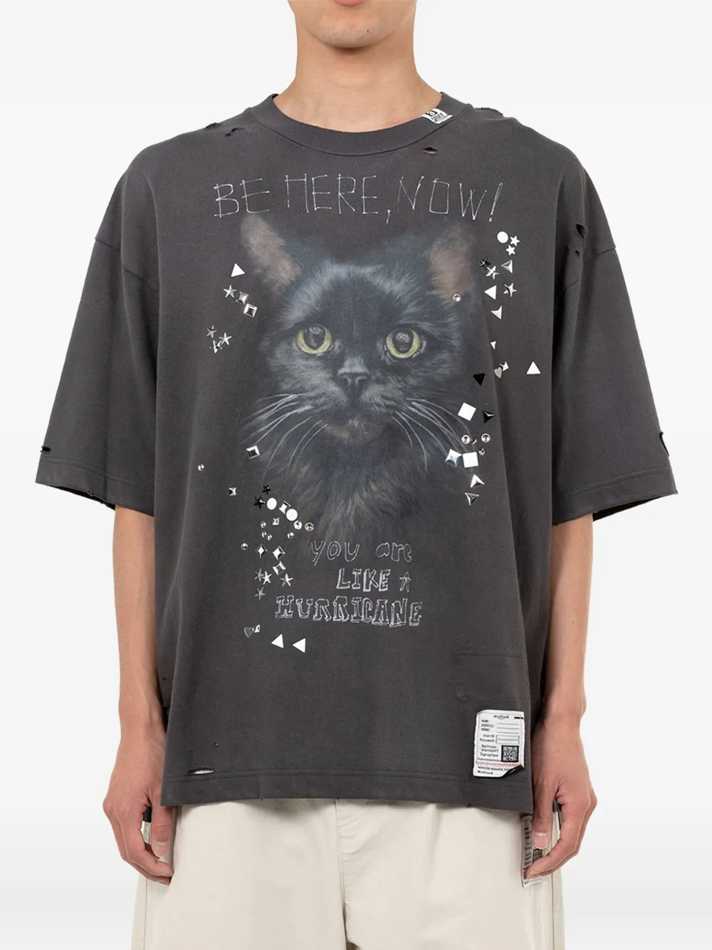 Maison MIHARA YASUHIRO Gerafeld T-shirt met kattenprint Zwart